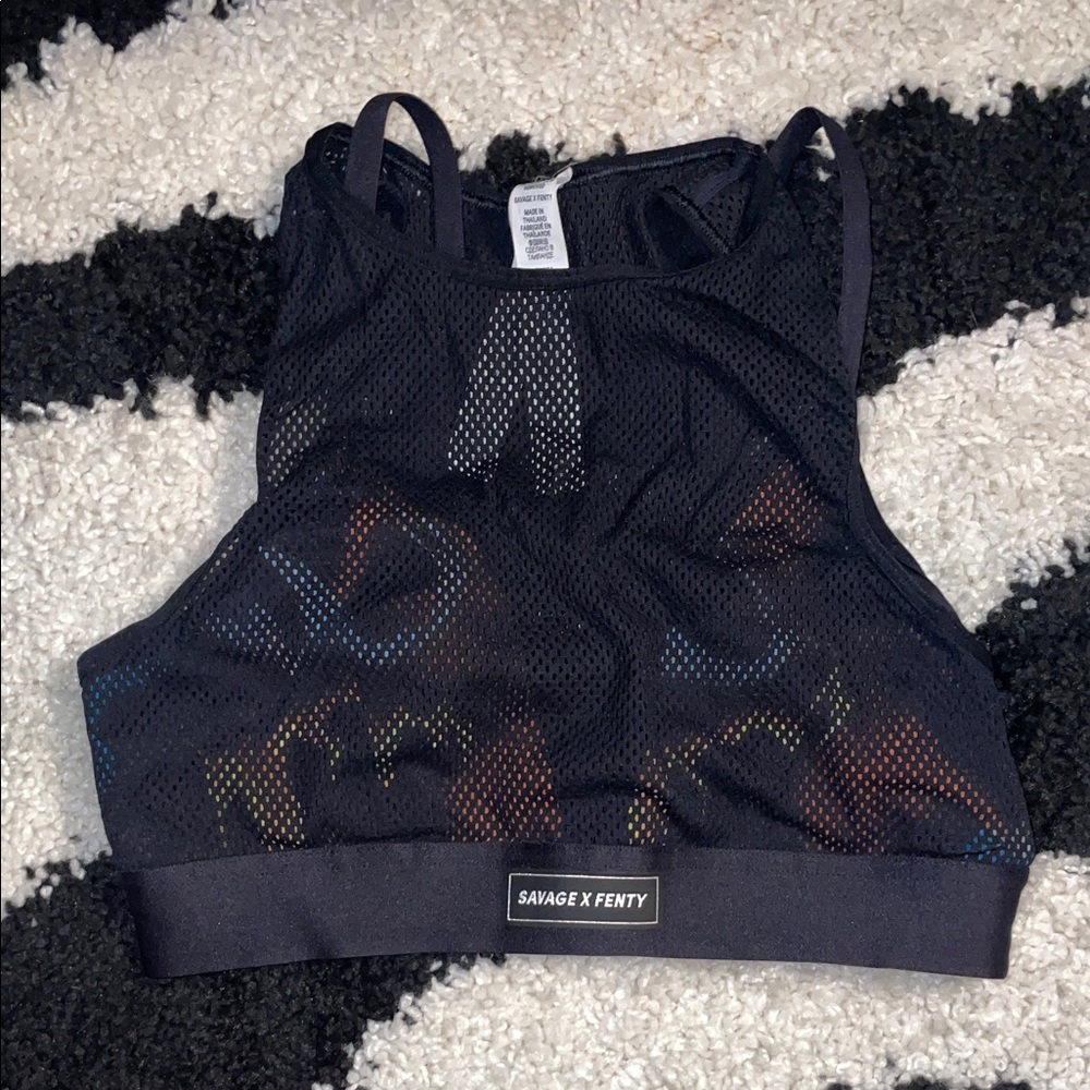 Savage X Fenty Black Mesh Sports Bra